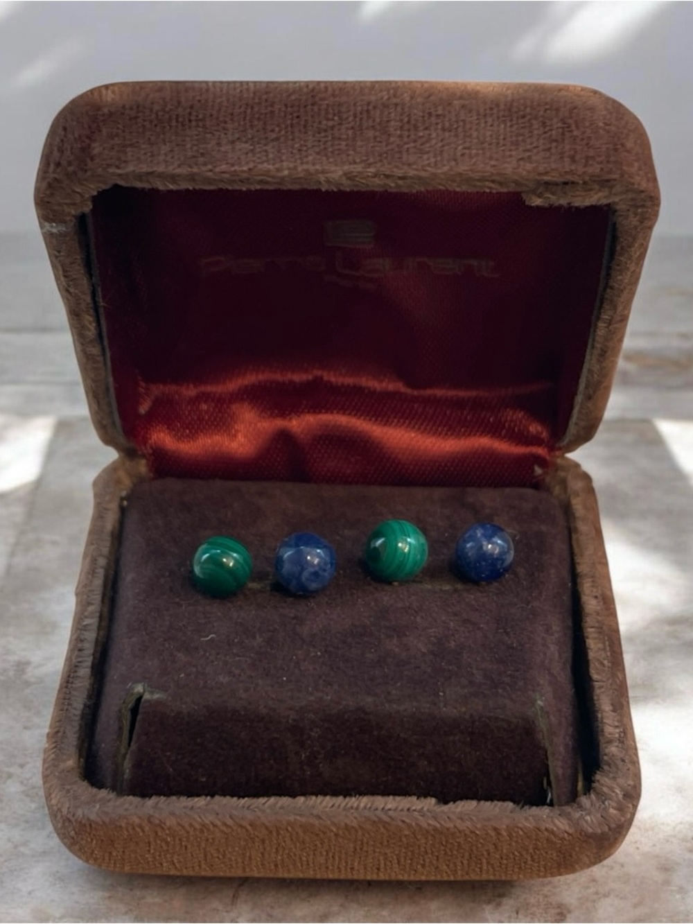 Pierre Laurent Malachite & Lapis Lazuli Round Stud Vintage Earrings Screw Back
